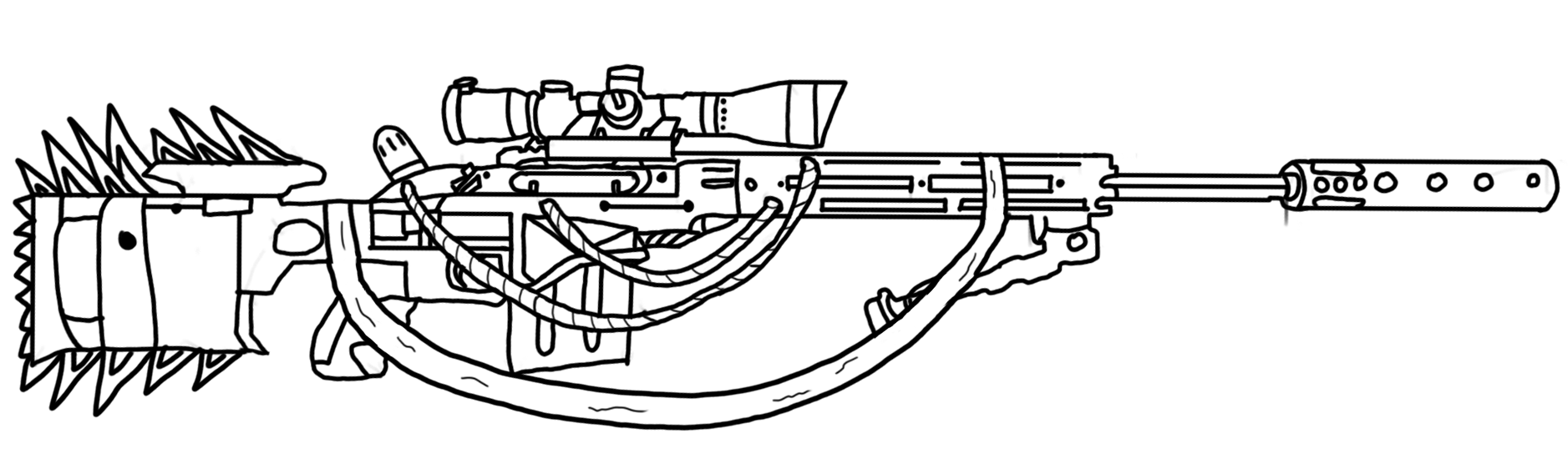 Weapon design, line art.