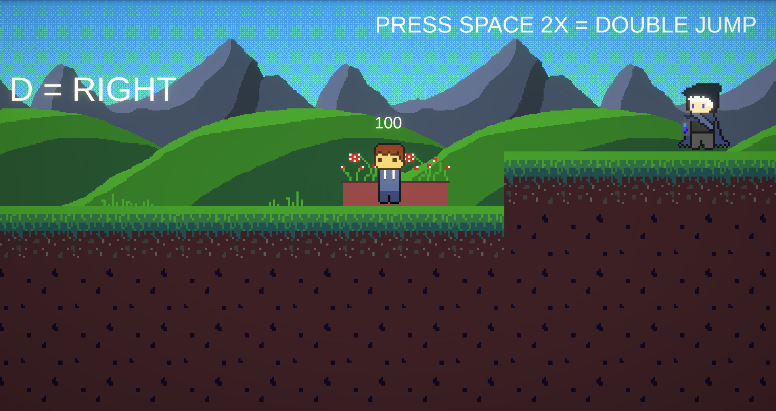 The tutorial: on-screen controls, a garden planter, and the man in the hood waiting on a ledge